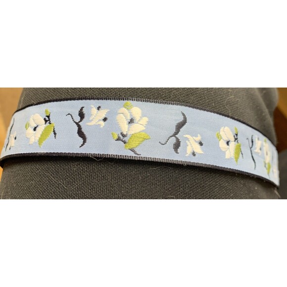 Vintage Ribbon Belt Women’s 14 Blue D Ring Coquette Embroidered Floral 42”